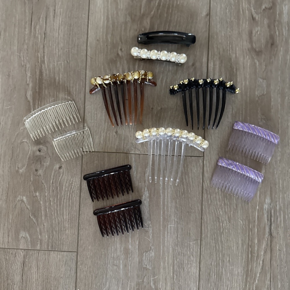 11 PCs Dazzling Black Diamond Color Rhinestone Large French Hair combs *read